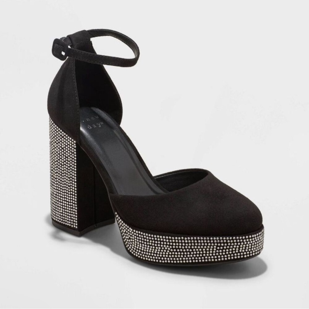 a new day Black Platform Heels with Silver Accents